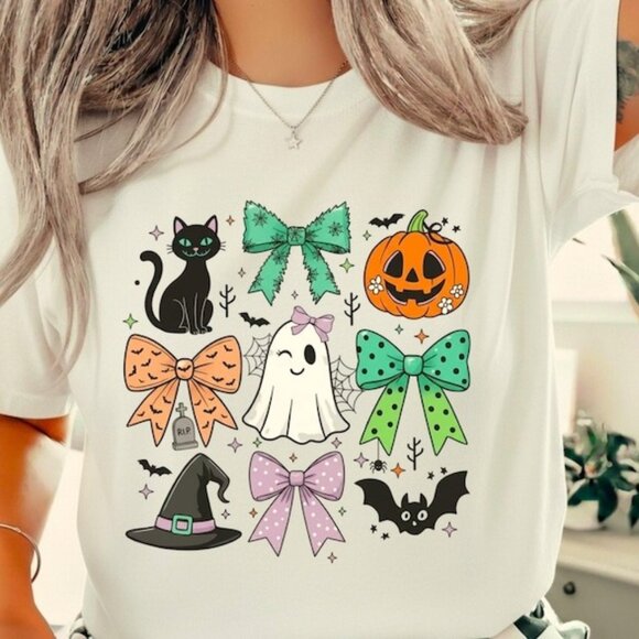 Tops - Halloween Shirt, Witch Skeleton Tee, Spooky Ghost Pumpkin Tshirt
